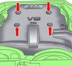 Расположение гаек крепления кожуха шестицилиндрового дизельного двигателя