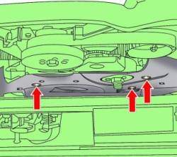 Расположение винтов крепления кожуха поликлинового ремня