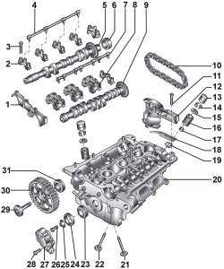 Детали головки блока цилиндров шестицилиндрового двигателя