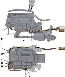 Расположение электрических разъемов и проводов на селекторе автоматической коробки передач