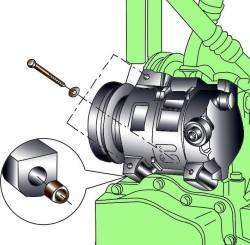 Расположение болтов крепления кронштейна компрессора кондиционера на шестицилиндровых дизельных двигателях