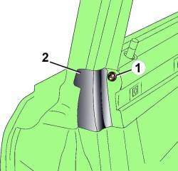 Расположение винта (1) крепления задней вставки (2) к рамке стекла