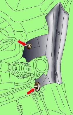 Расположение части кожуха, закрывающего арку колеса на левой стороне автомобиля