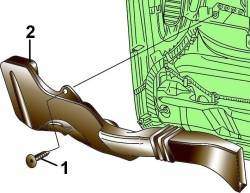 Расположение винта (1) крепления воздушного патрубка (2) к обивке двери