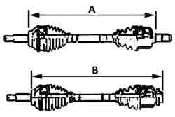 Номинальная длина левого (А) и правого (В) приводных валов