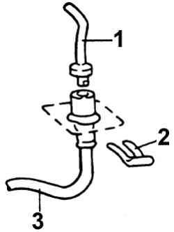 Место крепления зажимом (2) соединения шланга (3) и трубки (1) гидравлического привода сцепления