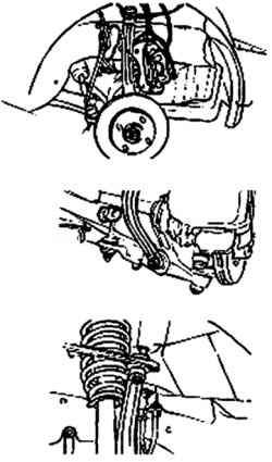 Снятие датчика скорости автомобиля и суппорта, крепление их на кузове автомобиля, отделение шарового шарнира наконечника рулевой тяги от поворотного кулака и отсоединение нижней части поворотного кулака от стойки