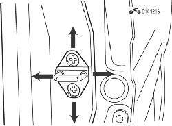 Направления перемещения ударной пластины замка двери для регулировки положения задней части двери