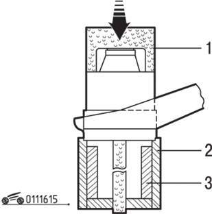 Приспособления МВ991444 (1), МВ991445 (2) и МВ991446 (3) для запрессовки втулки продольного рычага