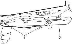 Расположение фиксаторов (1) крепления элементов отделки (2) под панелью приборов