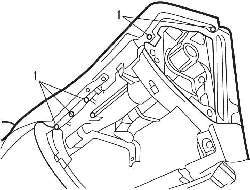 Расположение винтов крепления обшивки (1) панели приборов и подушки безопасности (2) переднего пассажира