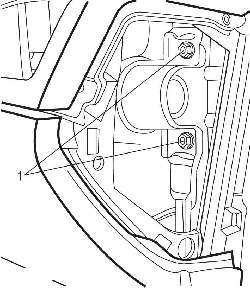 Расположение болтов (1) крепления поперечины панели приборов к кузову
