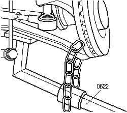 Применение рычага 0622 для разъединения шаровых опор поворотного кулака, для снятия нижнего поперечного рычага с цапфы шарового шарнира поворотного кулака