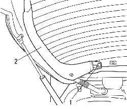 Расположение винта (1) верхнего крепления центральной верхней панели обивки (2)