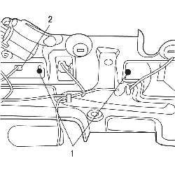 Расположение винтов (1) крепления опоры наружной ручки двери багажного отделения и электрического разъема (2)