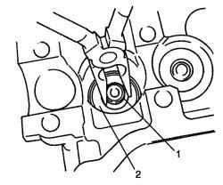 Снятие уплотнения стержня клапана 1 с направляющей втулки клапана и седла клапанной пружины 2
