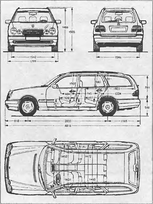 Габаритные размеры Мерседес-Бенц Е-Класс универсал 1995-2002 (dimensions Mercedes-Benz W210 estate)