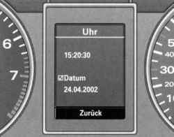 Меню «Uhr», выбрана команда «Zuriick»