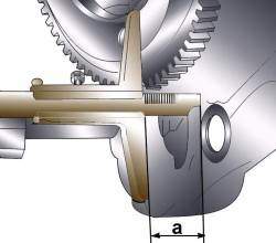 Измерение расстояния от фланца двигателя до торцовой поверхности ведущего диска