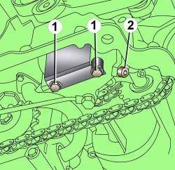Расположение болтов крепления перегородки (1) и болта-заглушки (2)