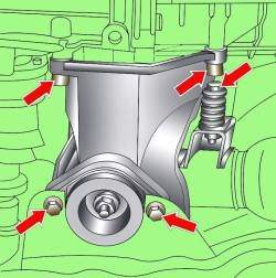 Расположение болтов (А и В) крепления коробки передач к двигателю, выворачивание которых производится в последнюю очередь перед снятием коробки передач