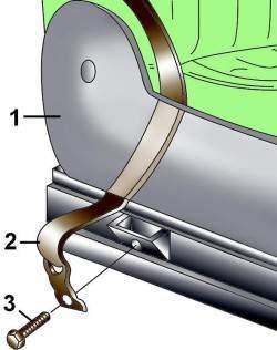 Расположение болта (1) с держателем (2) крепления ремня безопасности (3) к переднему сиденью