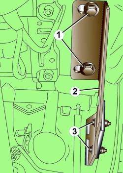 Расположение болтов (1) крепления держателя (2) к кронштейну педали и болтов (3) нижнего крепления держателя