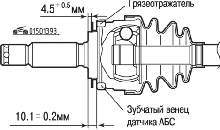 Установочные размеры при монтаже грязеотражательного кольца и зубчатого венца колесного датчика ABS