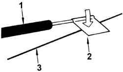 Использование щупа вольтметра (1), обернутого фольгой (2), для обнаружения места обрыва проводника (3) обогревателя заднего стекла