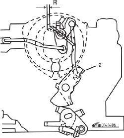 Место измерения зазора (R) дроссельной заслонки при работе двигателя в режиме холостого хода