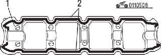 Места нанесения герметика (2) Mitsubishi MD970389 на крышку (1) головки цилиндров