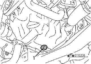 Расположение пробки (1) сливного отверстия в поддоне картера двигателя дизельных двигателей F9Q
