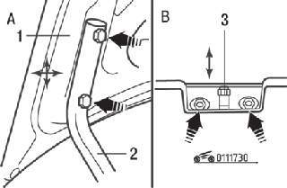 Регулировка зазора между крышкой багажника и кузовом (А) и фиксатора замка (В)