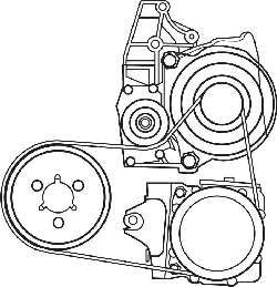 Расположение ремня привода вспомогательных агрегатов на двигателе TU3JP с усилителем рулевого управления и системой кондиционирования воздуха