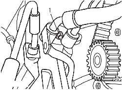 Расположение болта (1) крепления шлангов гидравлического усилителя рулевого управления
