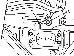 Расположение болтов (1, 2, 3) крепления кронштейна двигателя