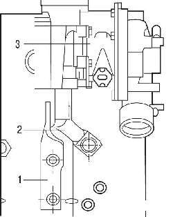 Расположение кронштейна (2) и опоры (1) турбокомпрессора (3)
