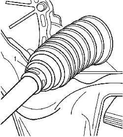 Расположение хомута (1) крепления защитного чехла к рулевой тяге