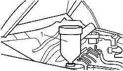 Установка на расширительный бачок специальной емкости 0173/2 (1) для заливки охлаждающей жидкости