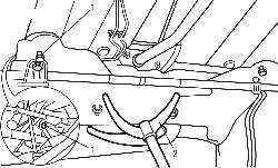 Расположение болтов заднего крепления подмоторной рамы (1) и домкрата (2), поддерживающего подмоторную раму