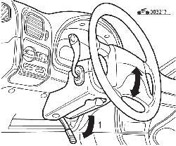 Местоположение рычага (1) регулировки положения рулевого колеса