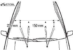 Зоны соприкосновения струй омывателя со стеклом (рекомендуемые размеры)