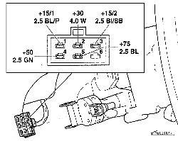 Монтажная схема подключения замка зажигания (выключателя приборов и стартера)