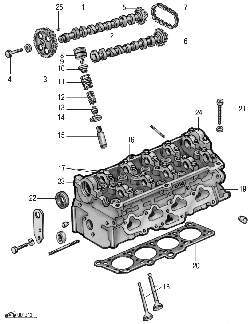 Головка блока цилиндров двигателя DOHC и механизм привода клапанов