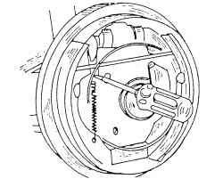 Возврат в исходное положение клина механизма регулировки через отверстие на внутренней стороне тормозного барабана