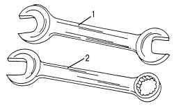 Двухсторонний рожковый гаечный ключ (1) и комбинированный накидной рожковый гаечный ключ (2)