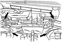 Поперечная балка передней подвески крепится в показанных стрелками местах