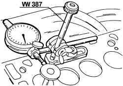 Контроль биения стержня клапана внутри направляющей втулки с помощью измерительного прибора VW387