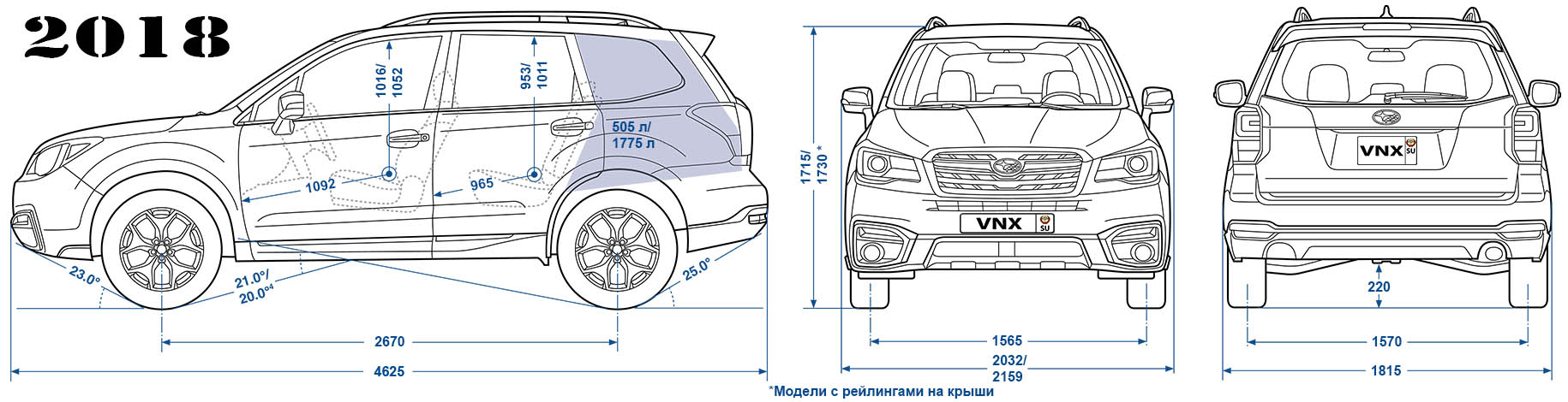Габаритные размеры Субару Форестер с 2018 (dimensions Subaru Forester SK)