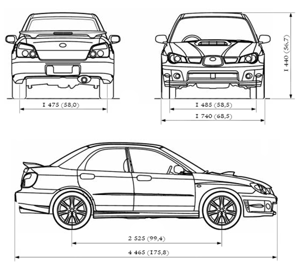 Габаритные размеры Субару Импреза 2007 (dimensions Subaru Impreza GD / GG)